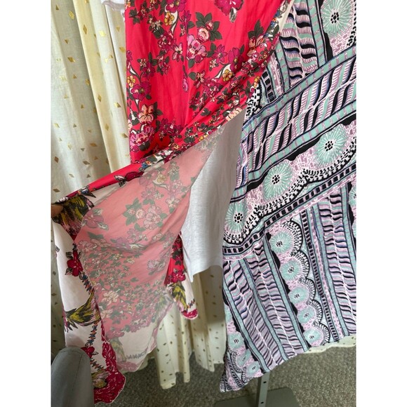 Free People Knot Me Floral Geometric Scarf Mix Media Tie-Front Blouse Top L - Picture 8 of 12